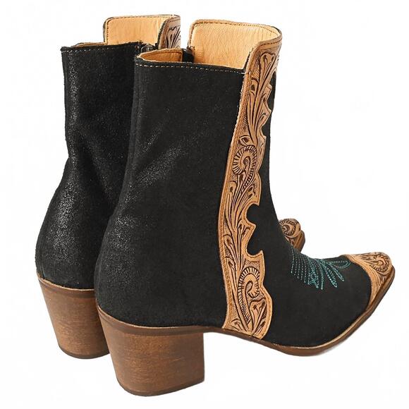 NEW AMERICAN DARLING women's hand tooled boots in black - Picture 3 of 4